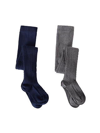 John Lewis Kids' Cable Knitted Tights, Pack of 2, Navy/Grey