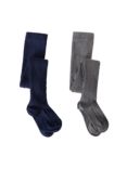John Lewis & Partners Kids' Cable Knitted Tights, Pack of 2, Navy/Grey