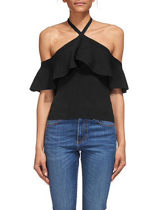 Whistles Frill Halter Neck Knitted Top, Navy