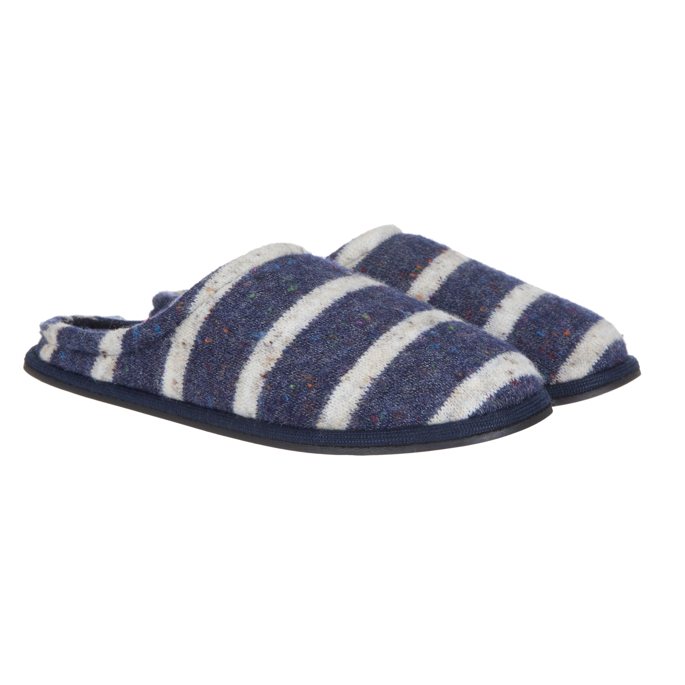 John Lewis & Partners Fleck Stripe Mule Slippers, Blue/White, L