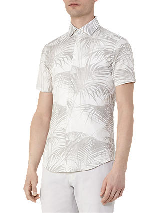 Reiss McCawley Palm Print Short Sleeve Shirt