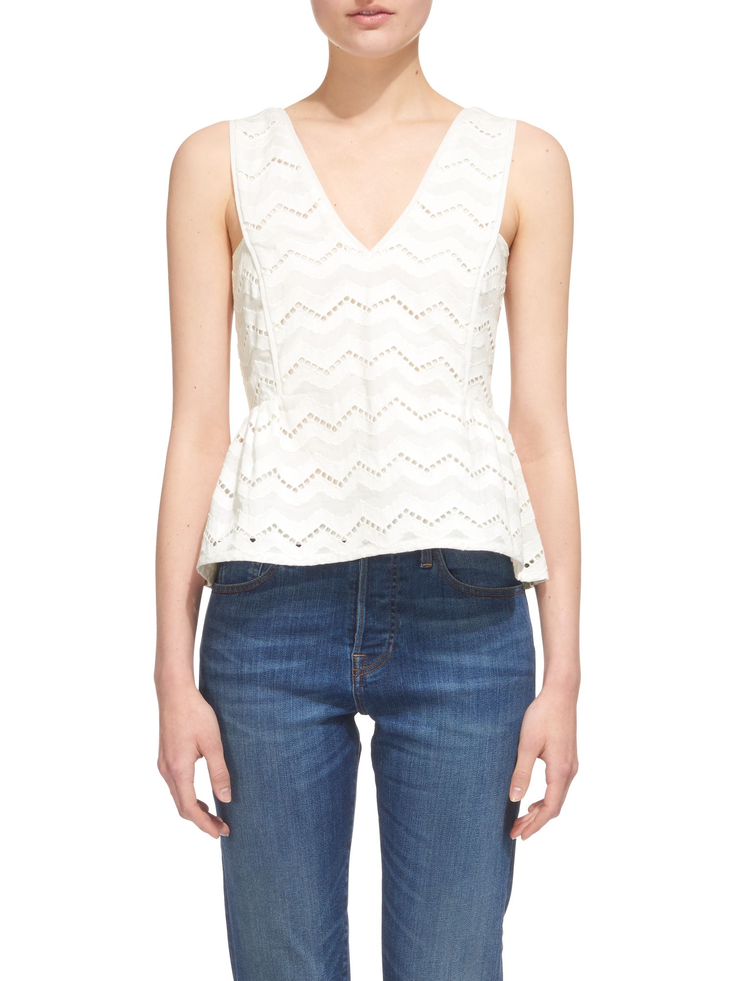 Whistles Caterina Frill Hem Crop Top, Ivory