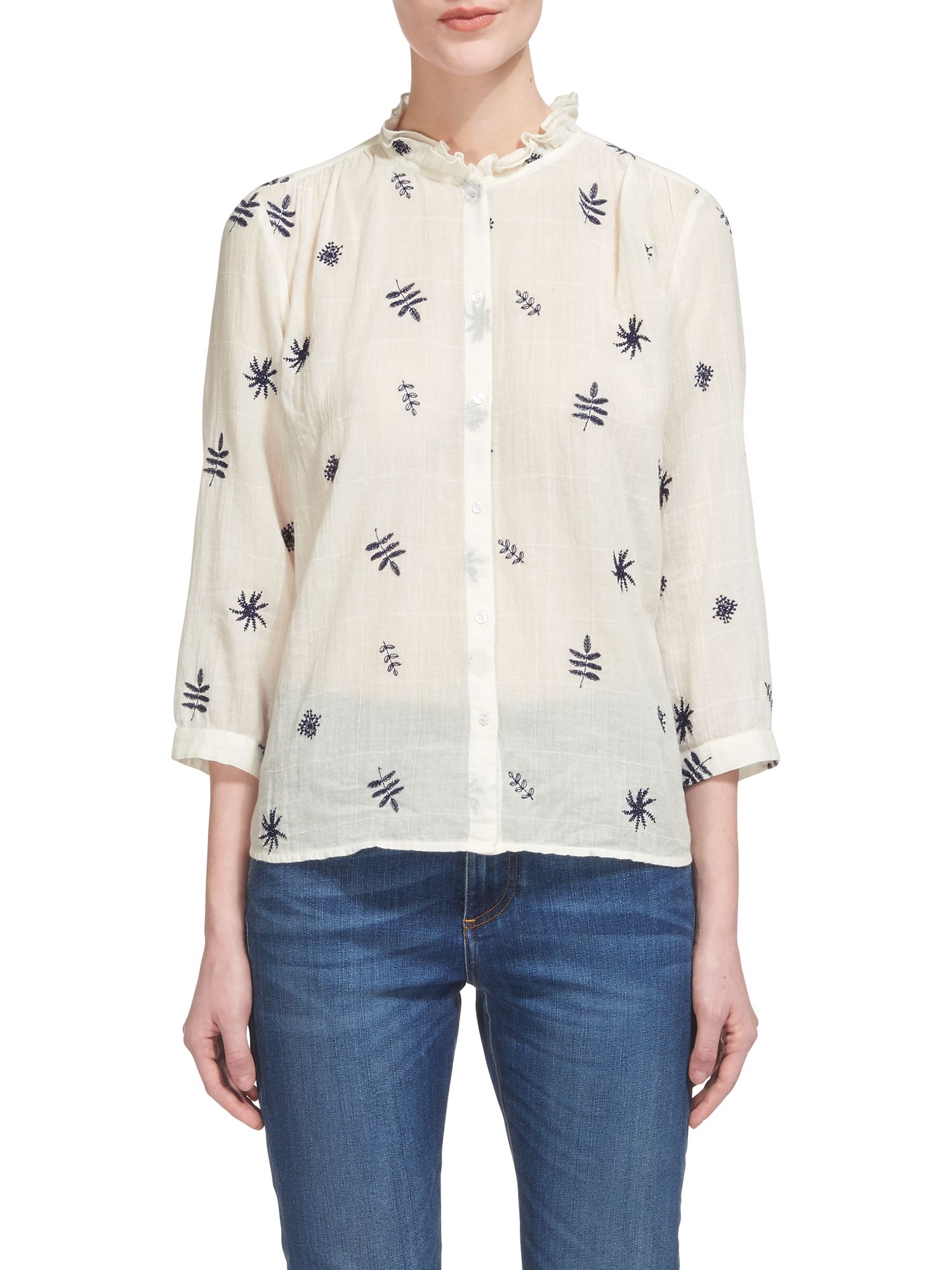 Whistles Embroidered Leaf Shirt, Ivory