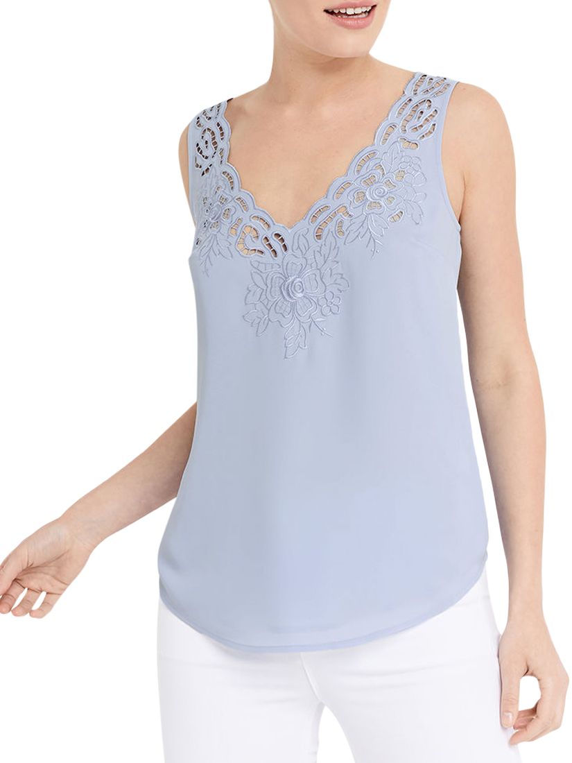 Oasis Scallop Embroidered Vest Top, Light Blue