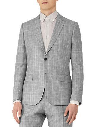 Reiss Stanley Houndstooth Linen Blend Slim Fit Suit Jacket, Grey