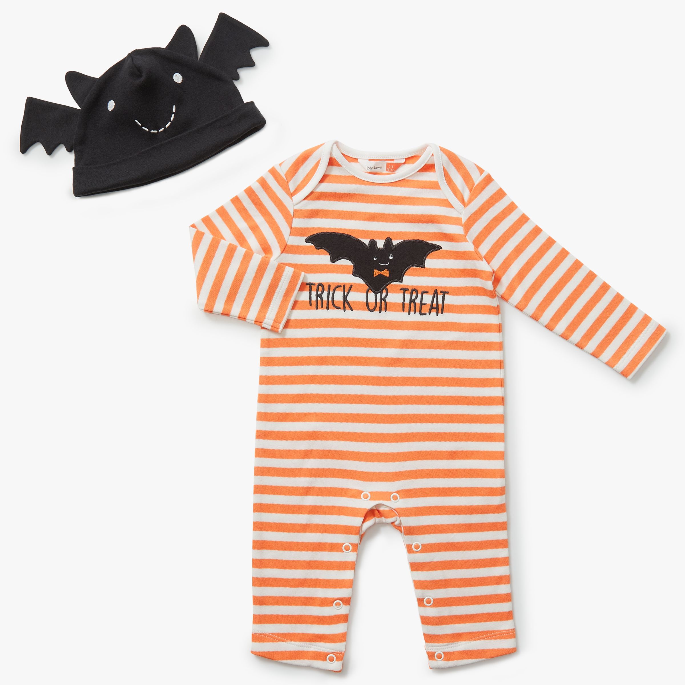 John Lewis Baby Halloween Bat Romper & Hat, Orange