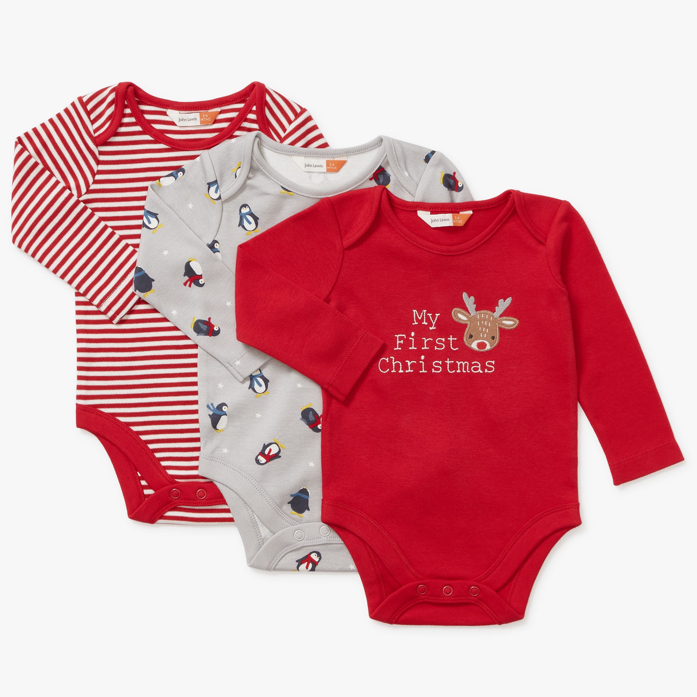 John Lewis Baby My 1st Christmas Bodysuit, Pack of 3, Red