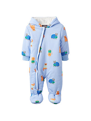 Baby Joule Snug Animal Print Pramsuit, Blue