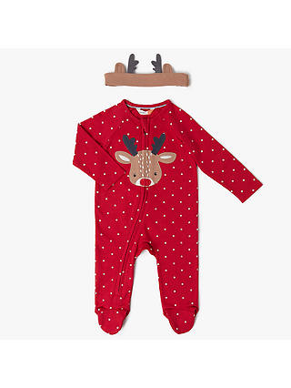 John Lewis Baby Reindeer Star Sleepsuit, Red