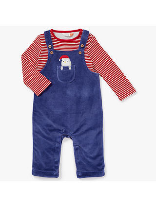 John Lewis & Partners Baby Christmas Penguin Top and Dungarees, Navy