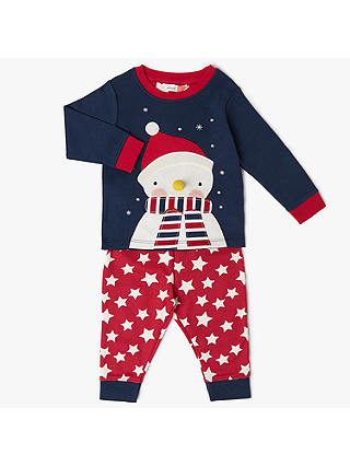John Lewis Baby Christmas Snowman Pyjamas, Blue/Red