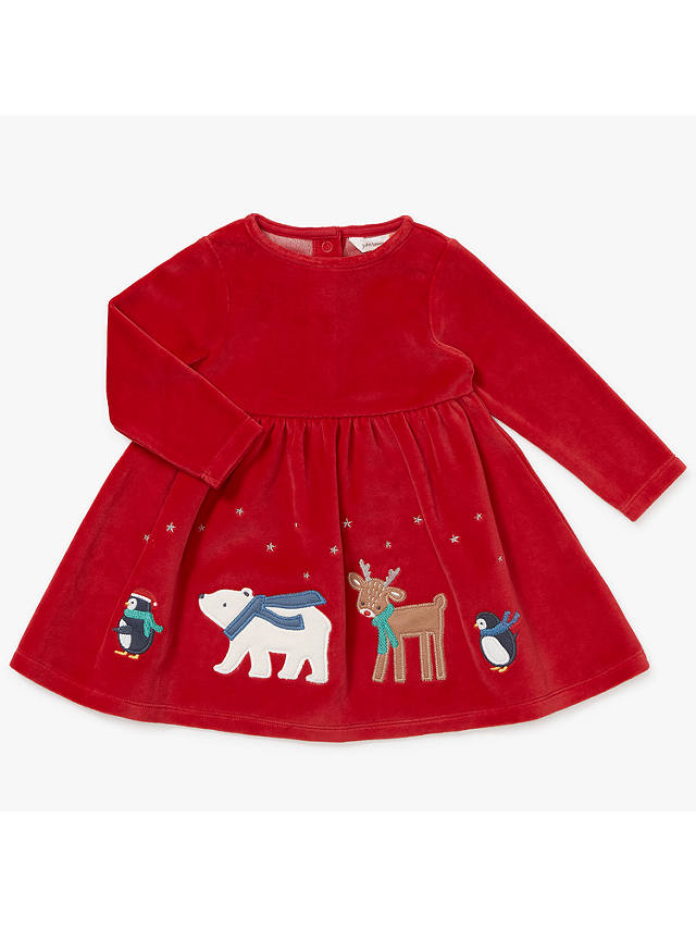 John Lewis Baby Christmas Border Dress, Red