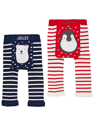 Baby Joules Lively Christmas Footless Leggings, Pack of 2, Navy/Red