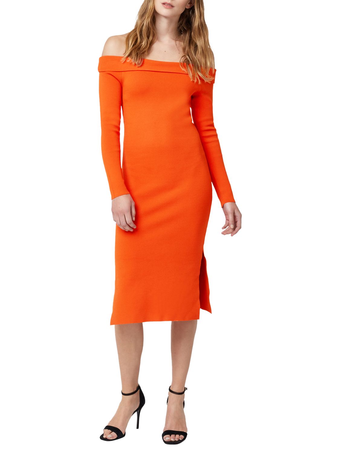 orange bardot midi dress