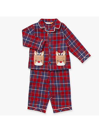 John Lewis Baby Christmas Reindeer Pocket Pyjamas, Red/Multi