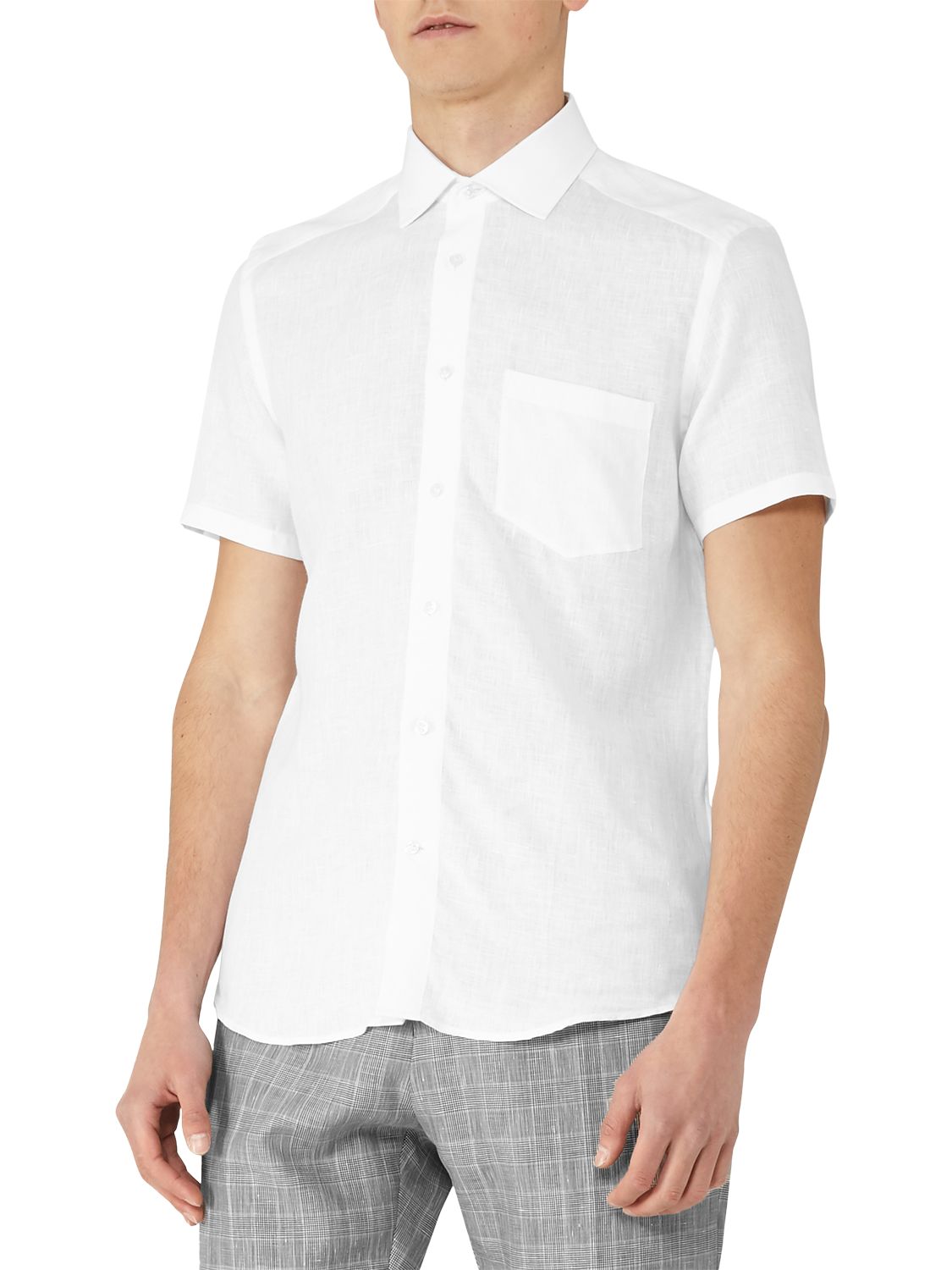 Reiss Dodd Short Sleeve Linen Shirt, White, XS