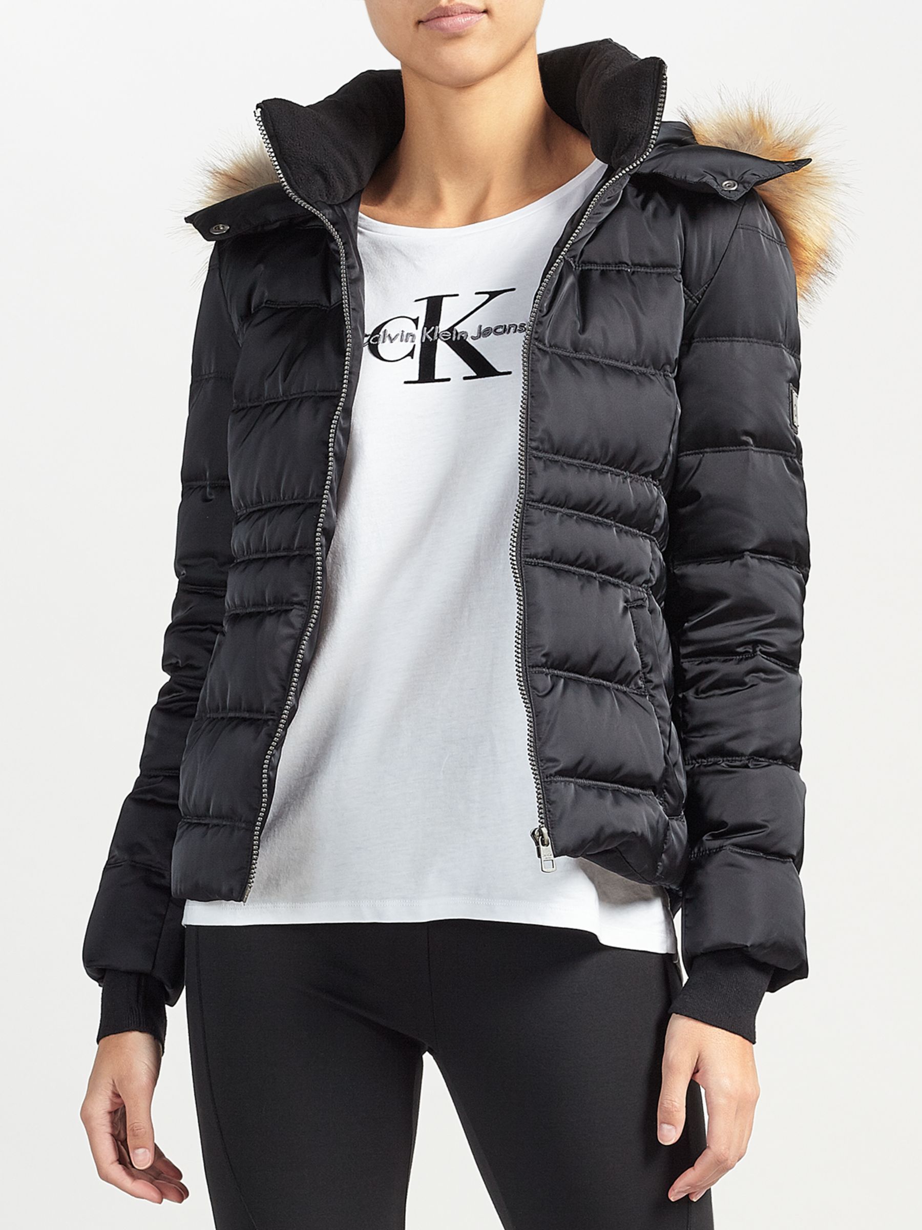 calvin klein bomber jacket with faux fur hood