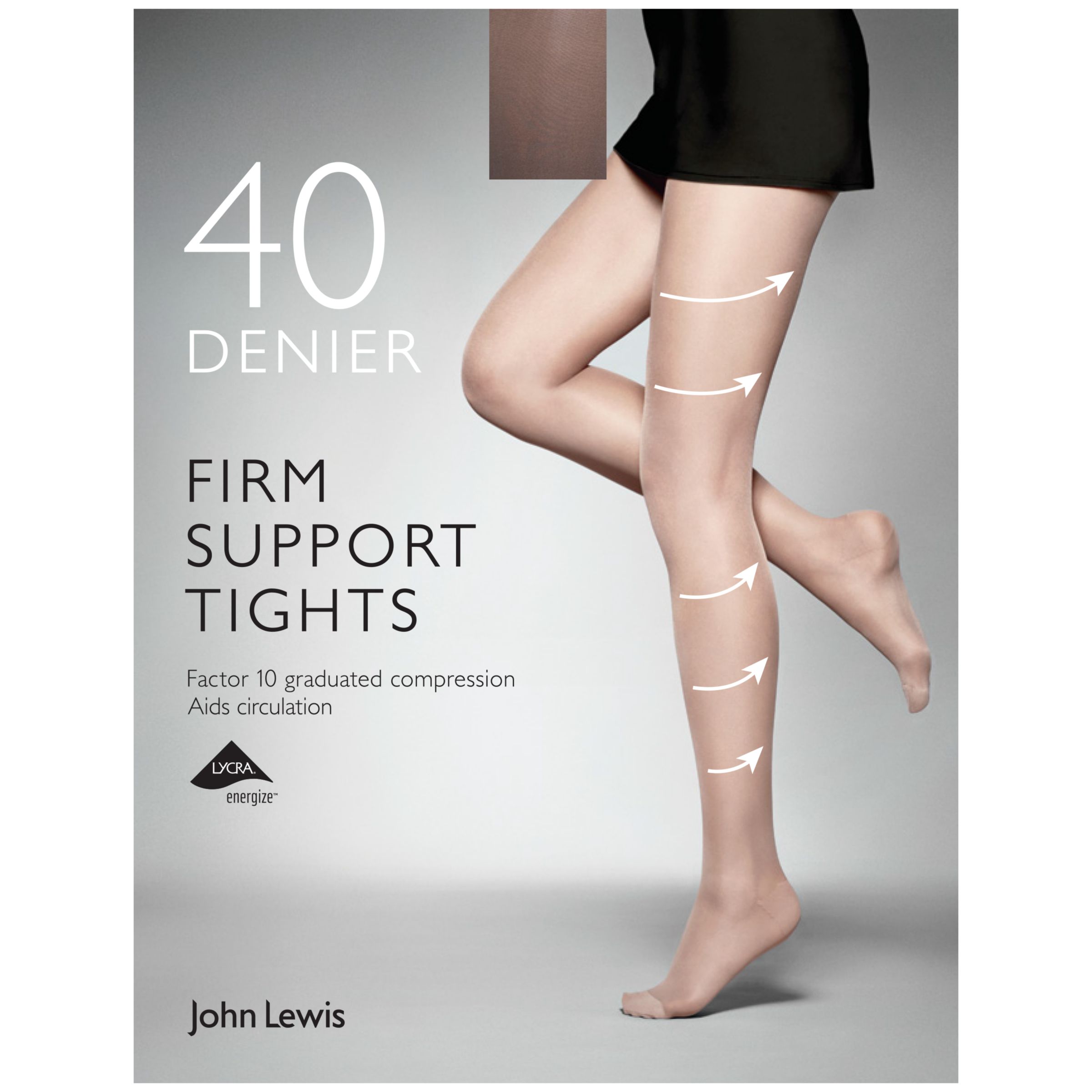 John Lewis 40 Denier Firm Support Tights, Nearly Black, L