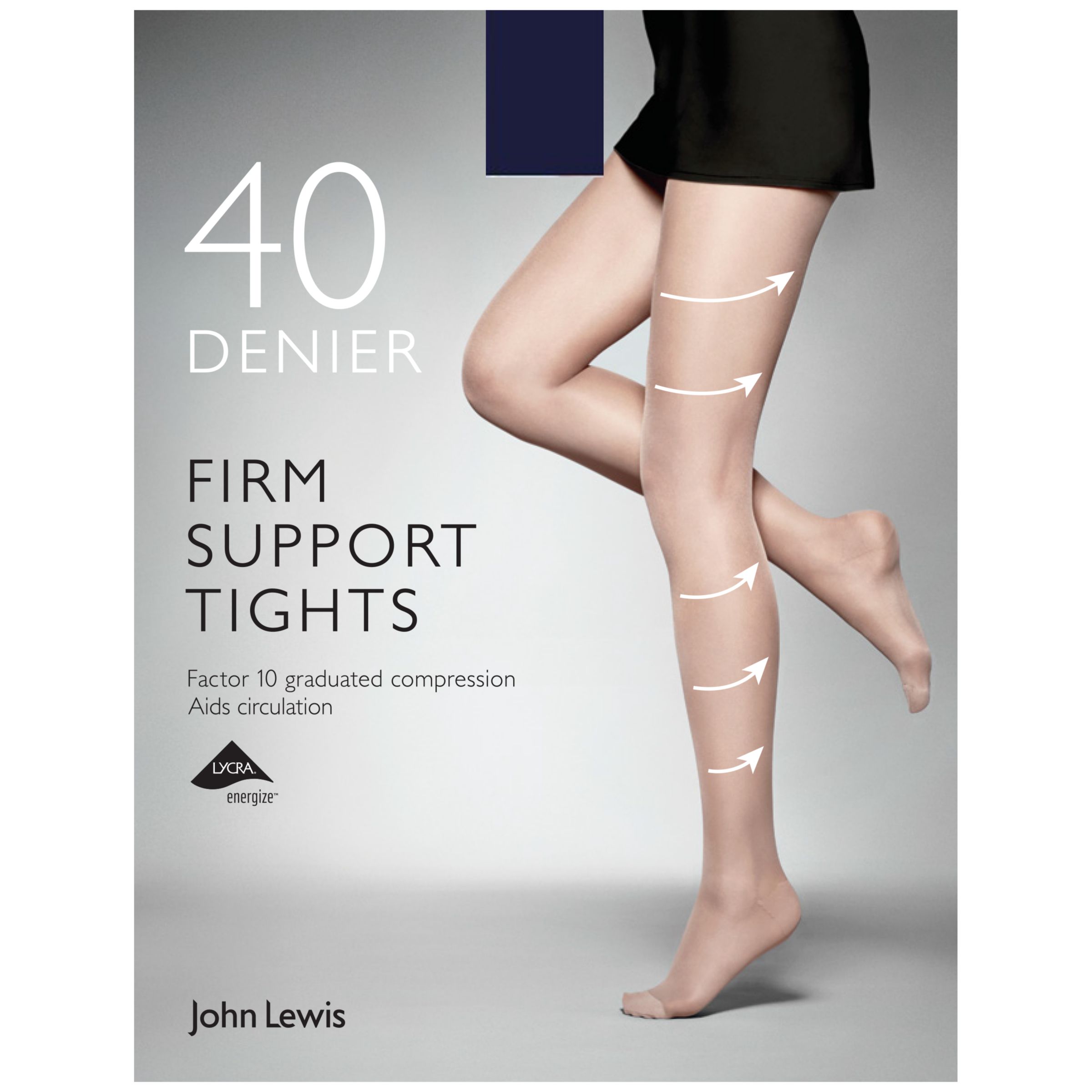 John Lewis 40 Denier Firm Support Tights, Navy, L