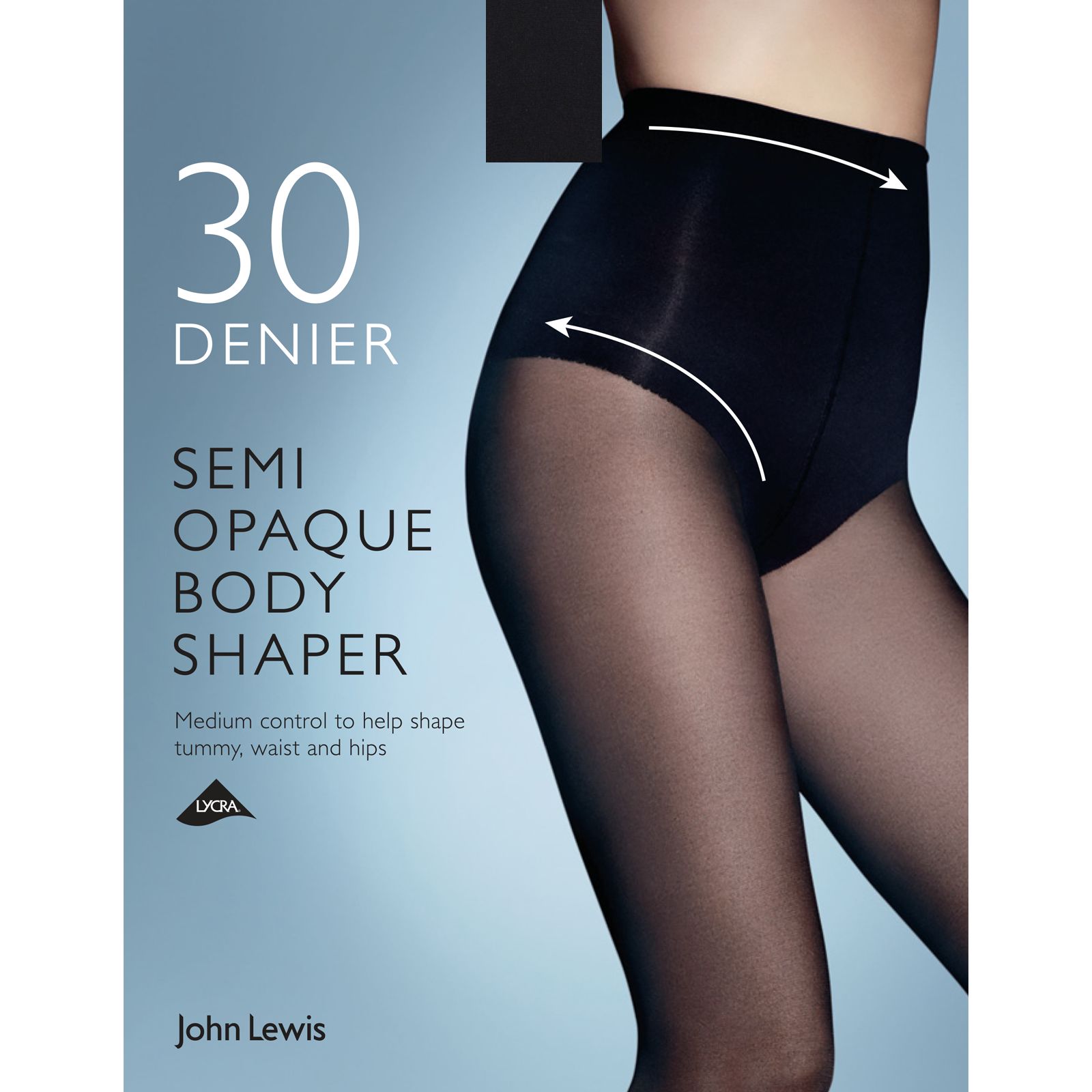 John Lewis 30 Denier Semi Opaque Body Shaper Tights, Black, XL