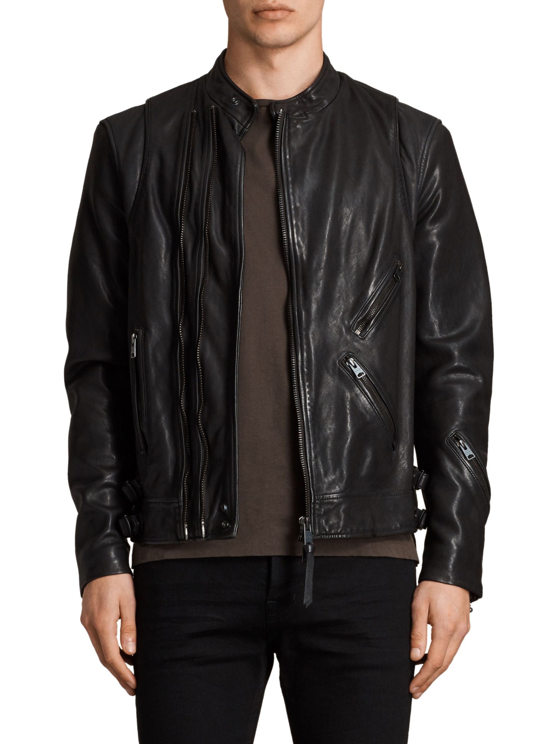 AllSaints Parker Leather Biker Jacket, Black