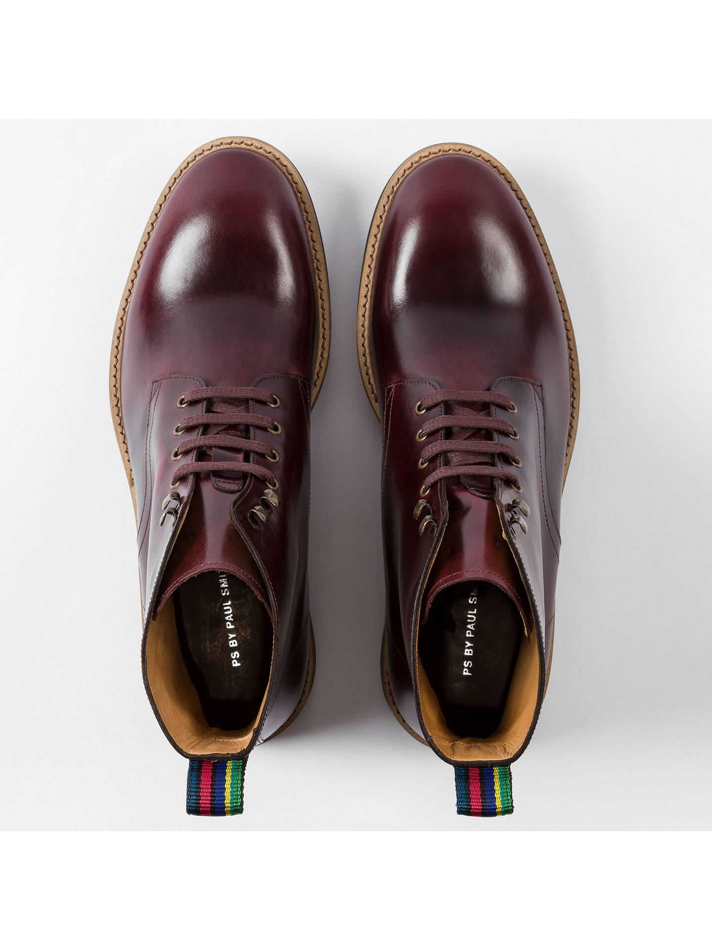 Paul Smith Hamilton Lace Up Leather Boots, Burgundy at John Lewis & Partners