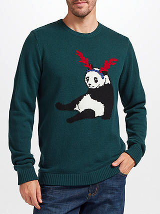 John Lewis Christmas Jumper Panda, Green