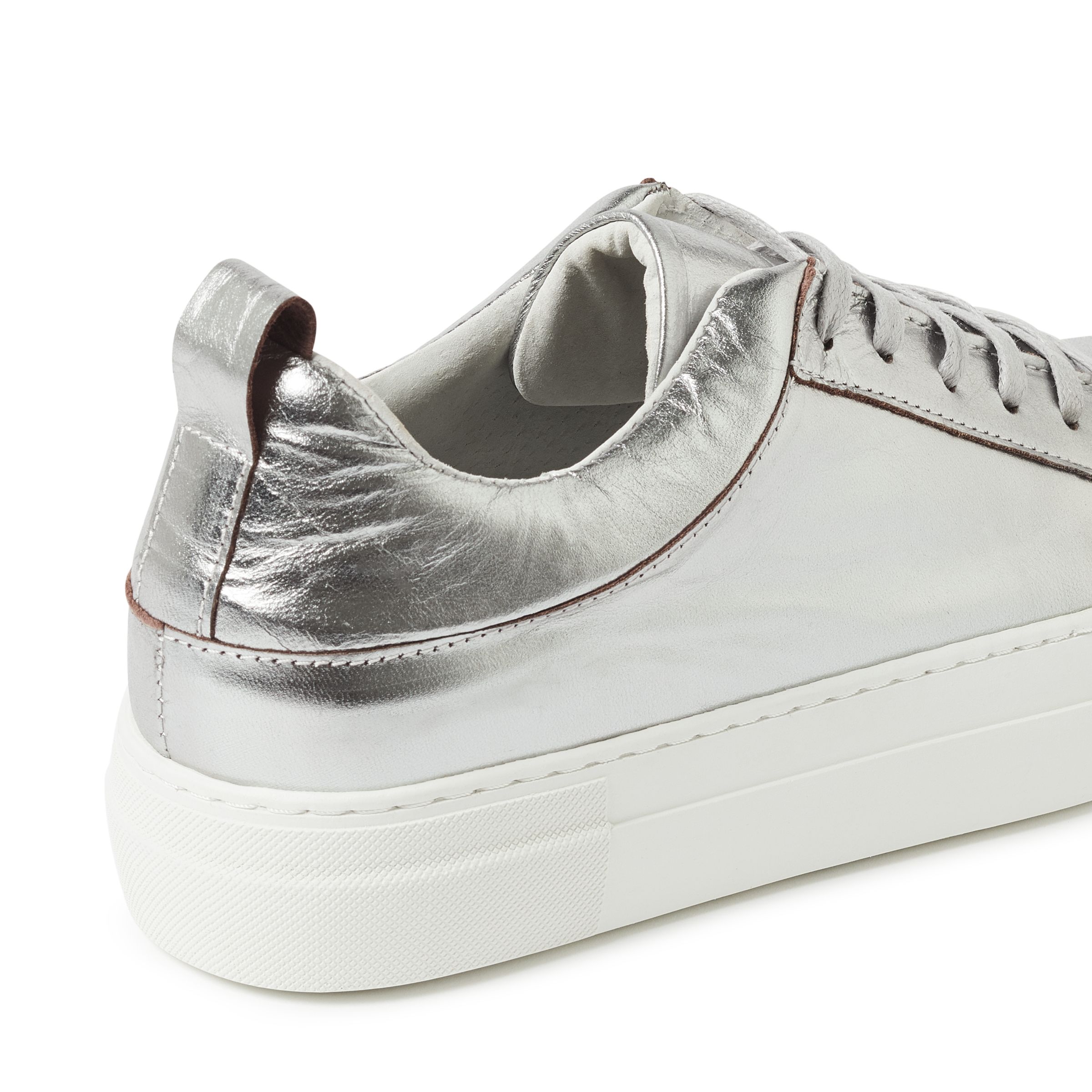 Pieces Paulina Leather Trainers, Silver at John Lewis & Partners