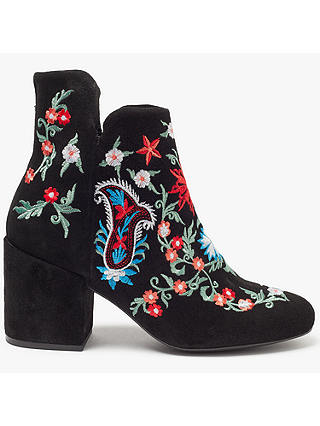 Pieces Pepper Embroidered Suede Boots, Black
