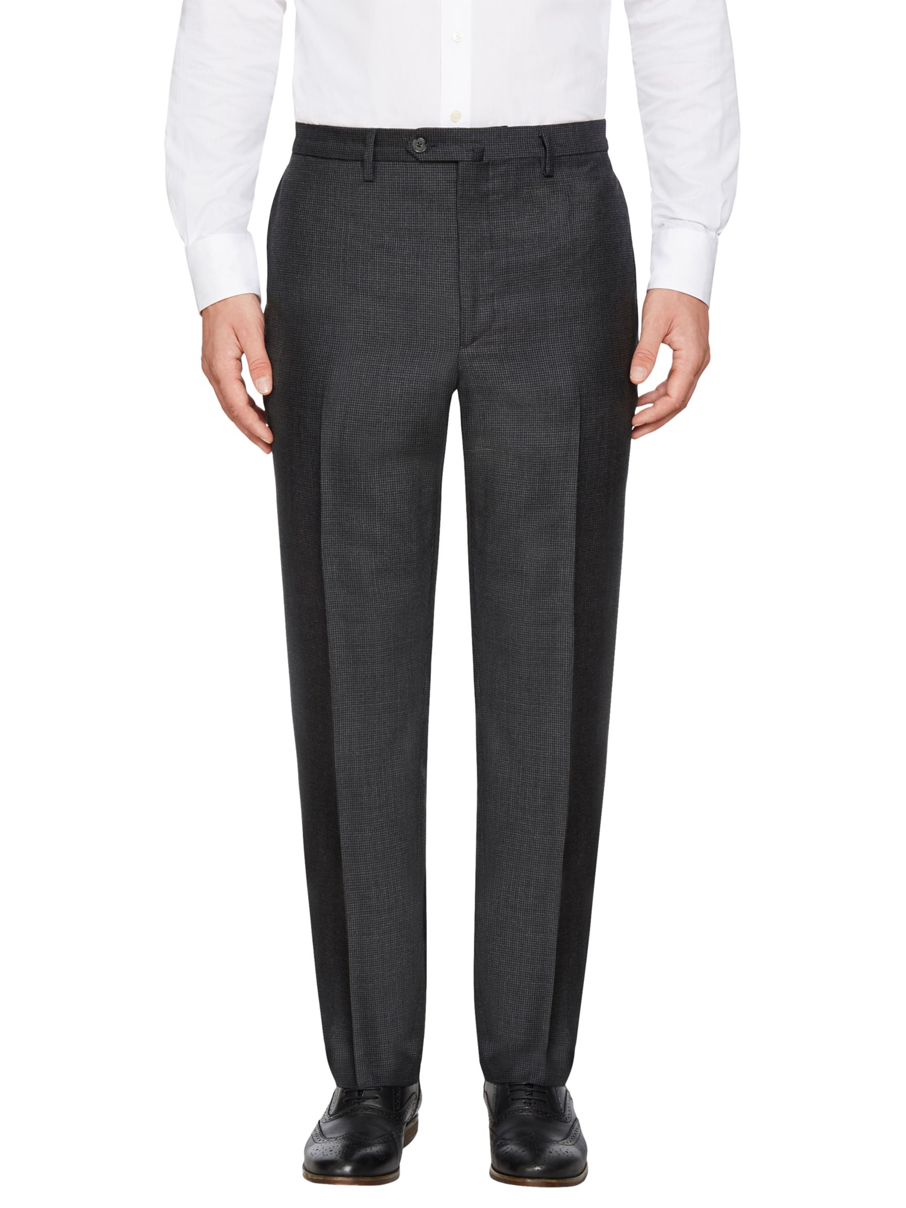 Hackett London Wool Puppytooth Regular Fit Suit Trousers, Charcoal, 38L