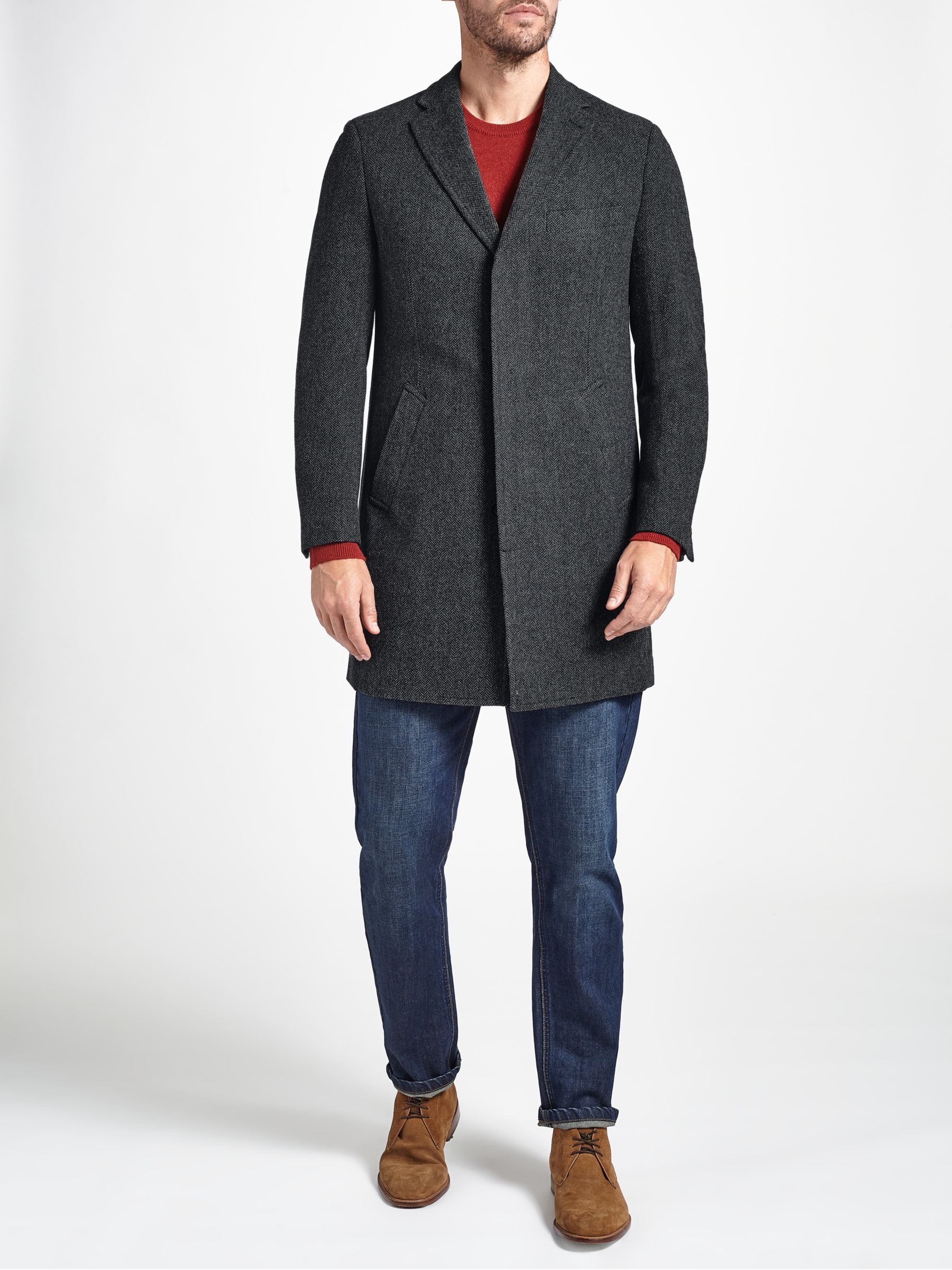 John Lewis Wool Herringbone Overcoat, Grey at John Lewis & Partners