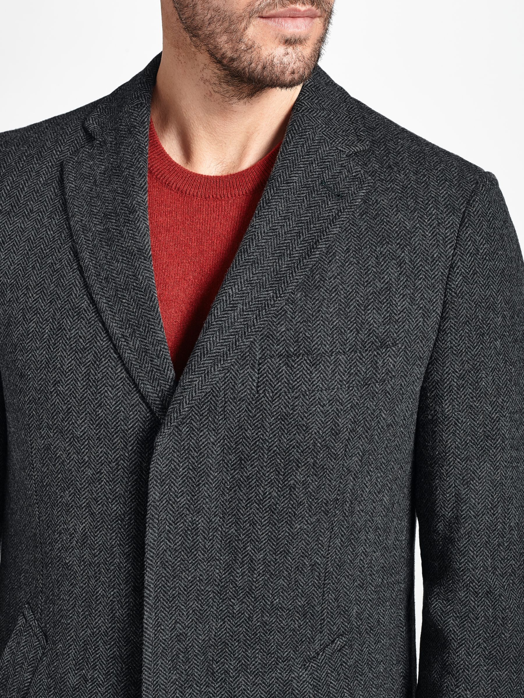 John Lewis Wool Herringbone Overcoat, Grey at John Lewis & Partners