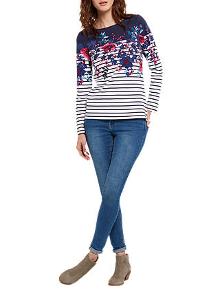 Joules Harbour Long Sleeve Printed Jersey Top, Cream Camellia Border Stripe