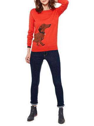 Joules Long Sleeve Intarsia Jumper, Soft Red Dachshund