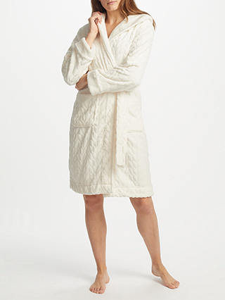 John Lewis & Partners Leaf Embossed Fleece Dressing Gown, Ivory