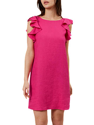 Hobbs Harrieta Linen Ruffle Dress, Pink