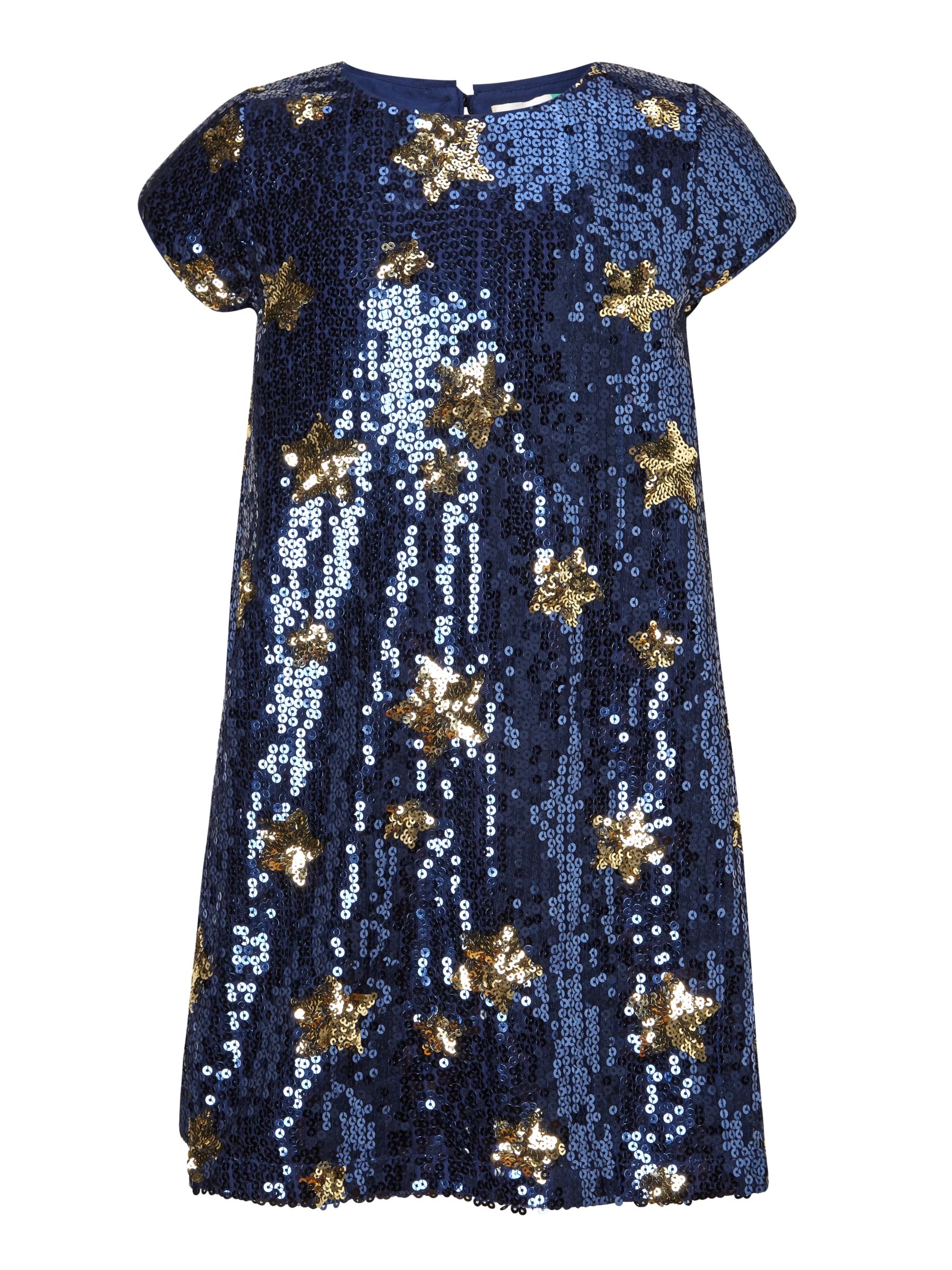 John Lewis & Partners Girls' Star Sequin Dress, Navy, 12 years