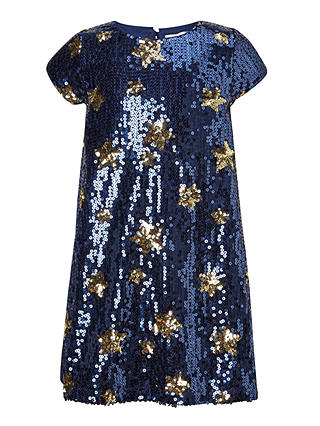 John Lewis & Partners Girls' Star Sequin Dress, Navy