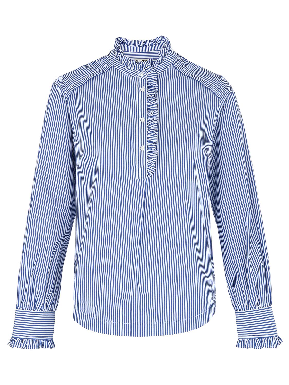 Whistles Ruffle Detail Stripe Shirt, Blue/White at John Lewis & Partners