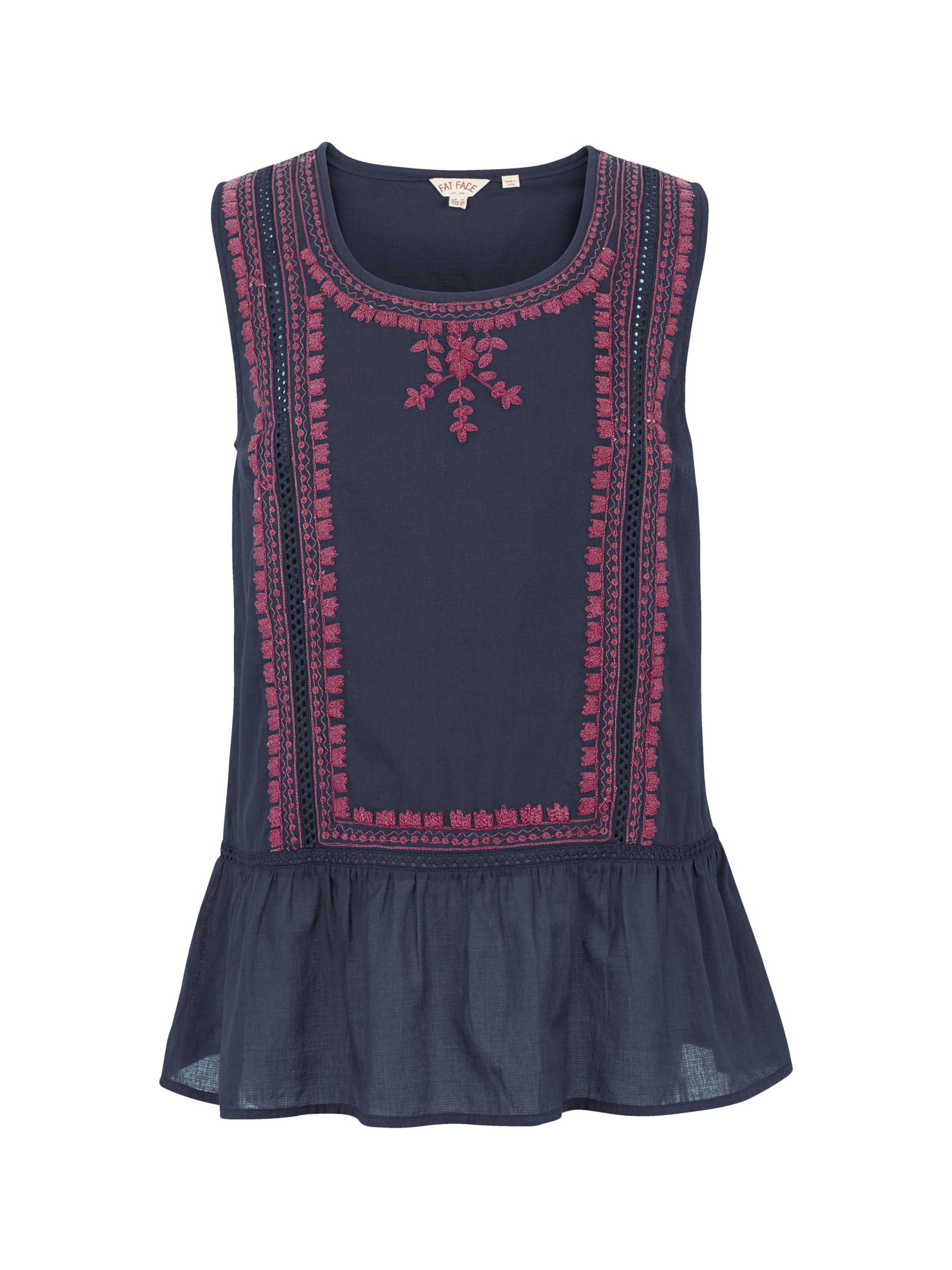 Fat Face Camilla Embroidered Peplum Top at John Lewis & Partners