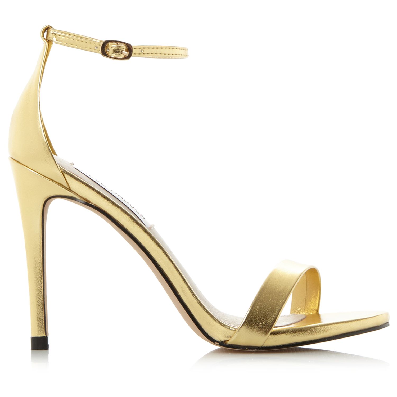 steve madden stecy gold fabric ankle strap heels