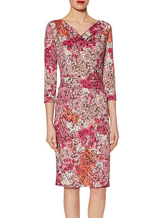 Gina Bacconi Lace Effect Print Jersey Dress, Peach/Pink