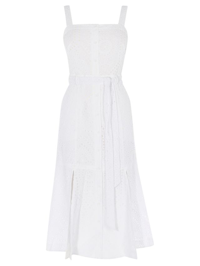 Karen Millen Broderie Midi Dress, White, 6