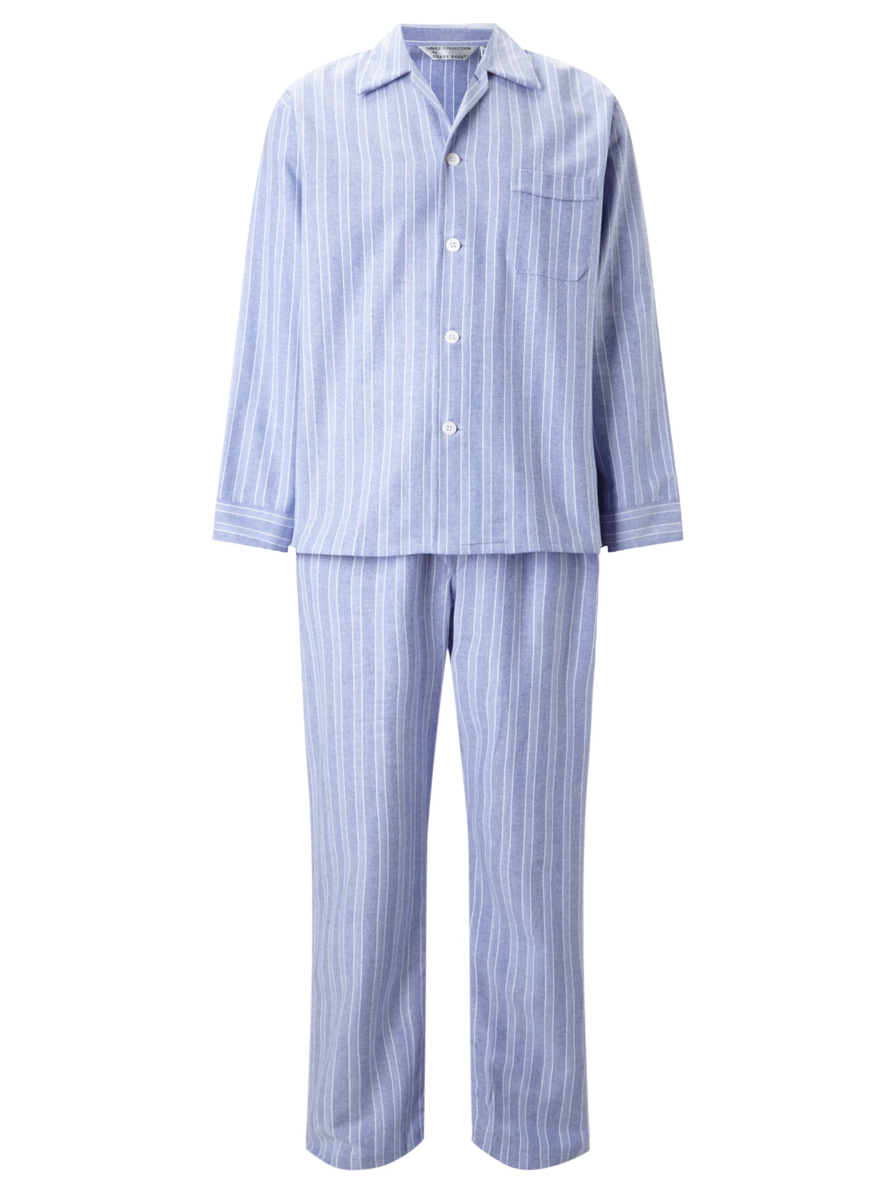 Derek Rose Brushed Cotton Stripe Pyjamas, White/Blue at John Lewis ...