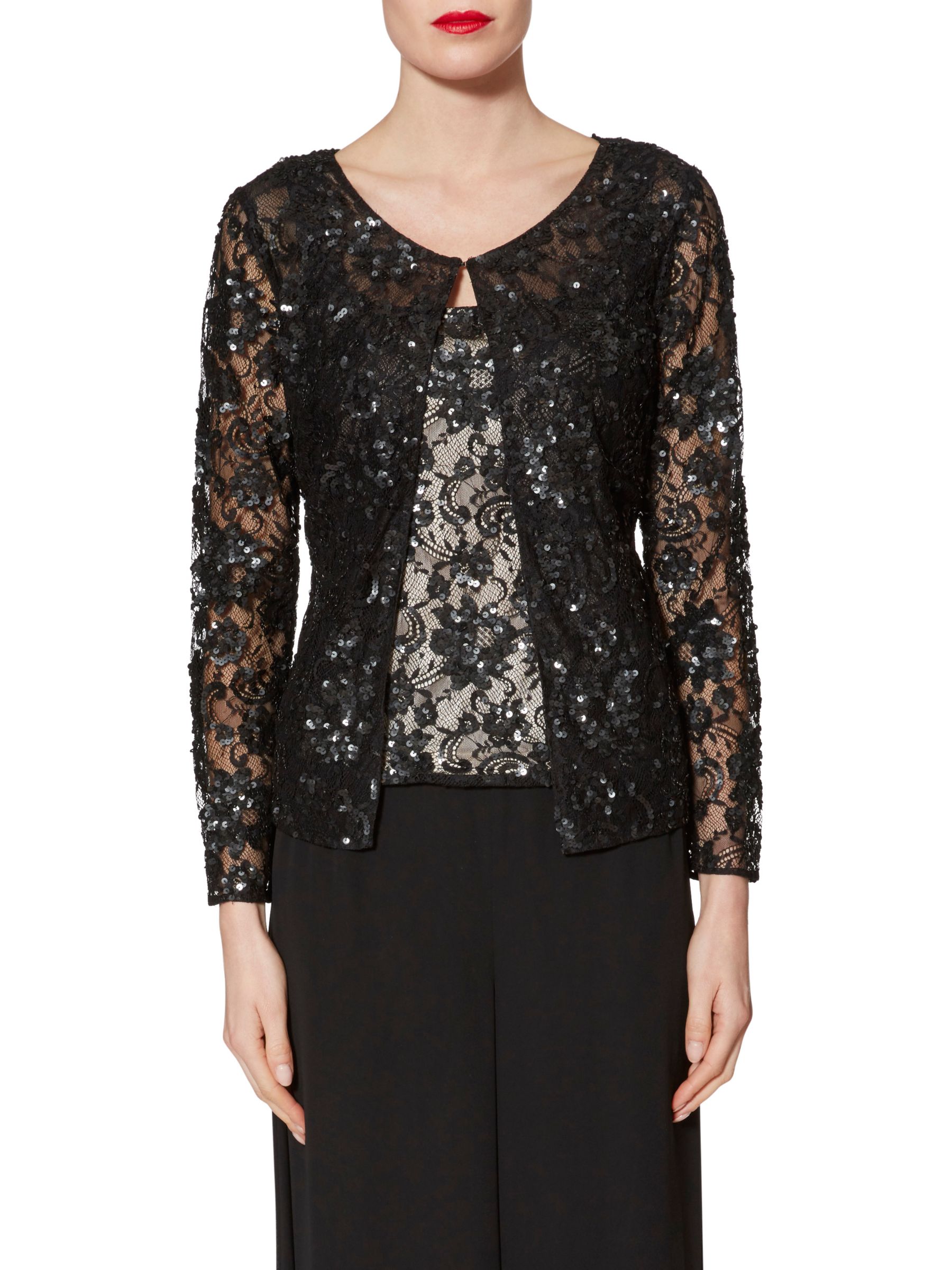 Gina Bacconi Sequin Lace Jacket, Black/Gold, 12