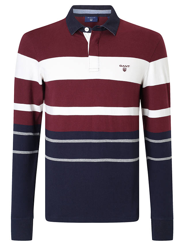 Gant Long Sleeve Multi Stripe Rugby Shirt, Purple/Wine at John Lewis