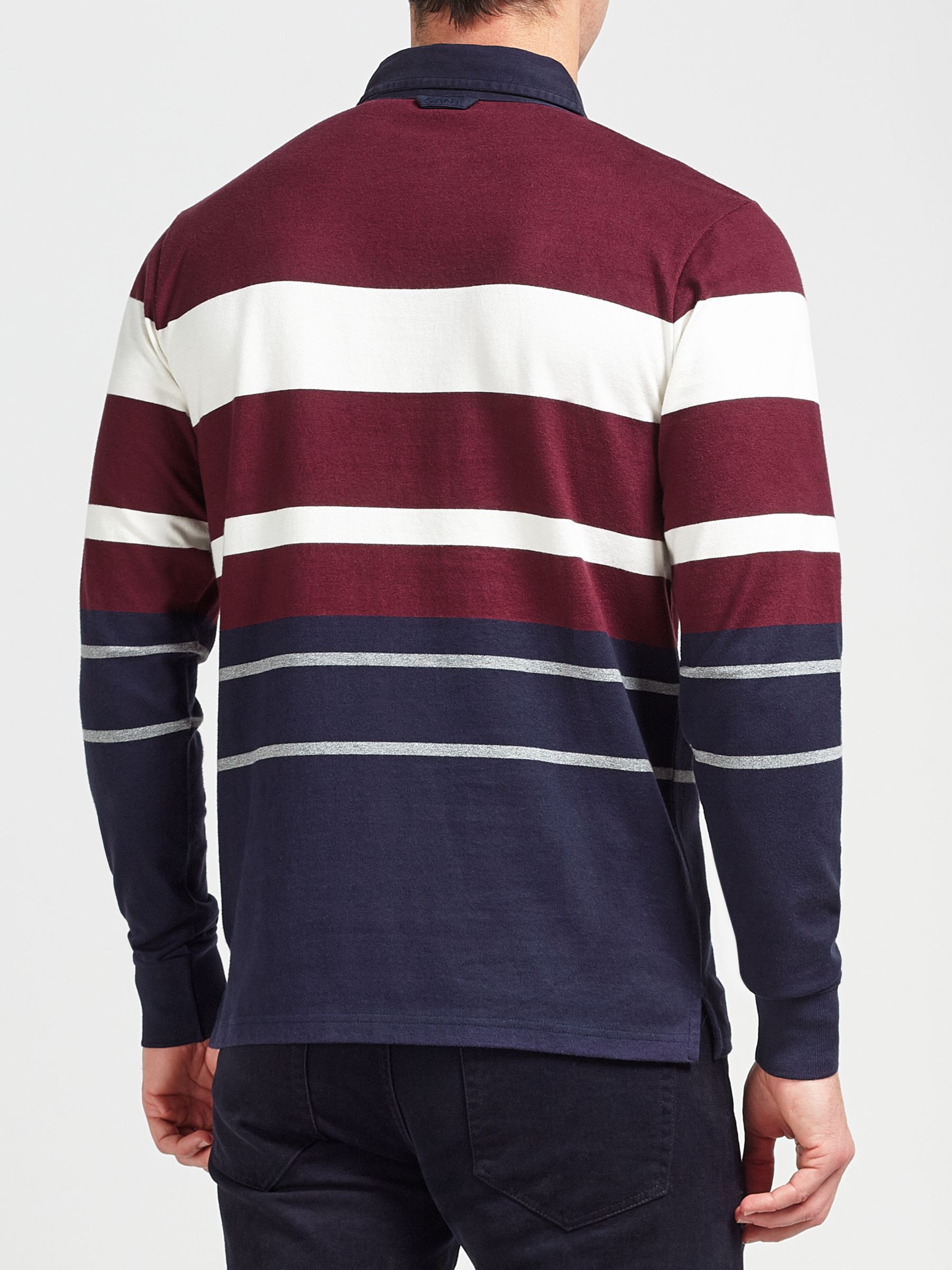 Gant Long Sleeve Multi Stripe Rugby Shirt, Purple/Wine at John Lewis ...
