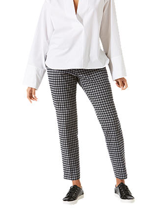Jigsaw Gingham Stretch Cigarette Trousers, Charcoal