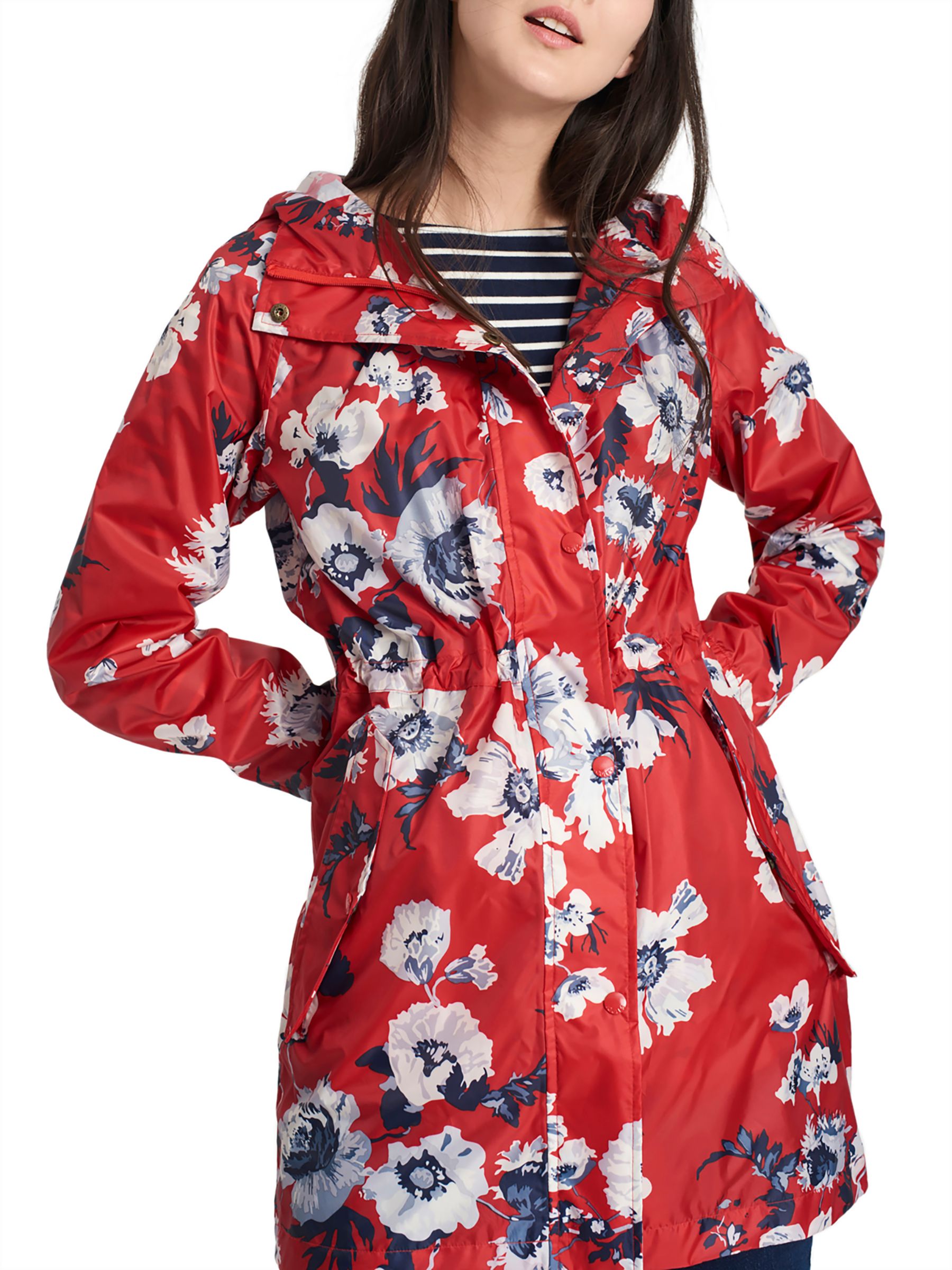 Joules Right as Rain Golightly Pack Away Waterproof Parka, Red Posy at ...