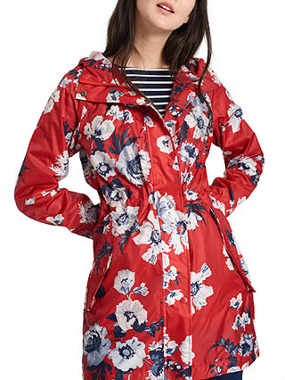Joules Right as Rain Golightly Pack Away Waterproof Parka, Red Posy